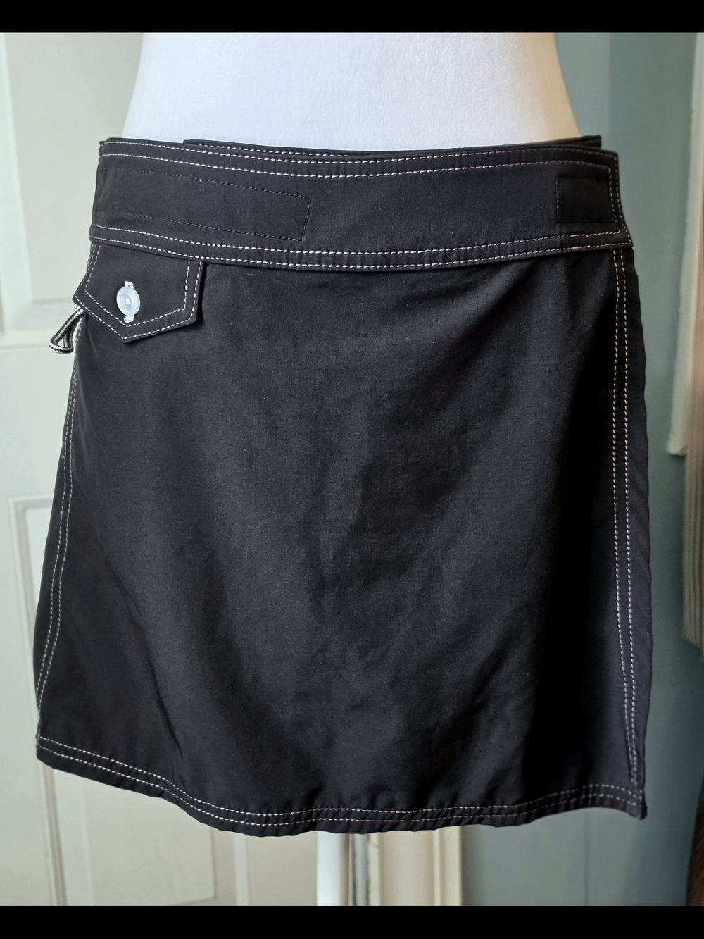 Birdwell Beach Britches Wrap Mini Skirt Women's S Black w/ White Contrast Stitch